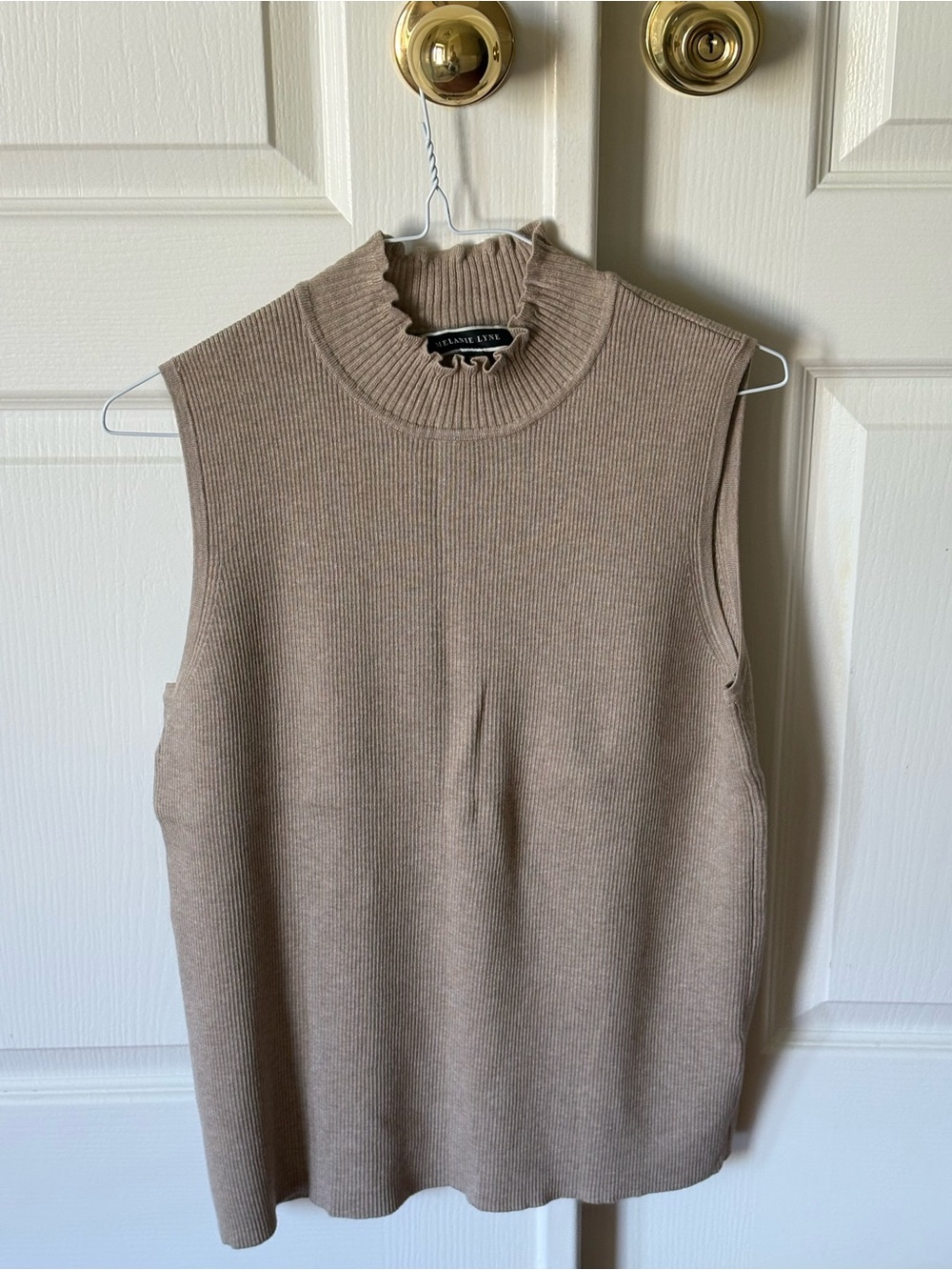 Sleeveless Rib Knit Mock Neck Sweater - Taupe